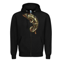 Black Green Chameleon Lizard Illustrations Zipper Hoodie - LillyAllenDesigns