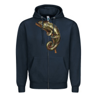 Navy Green Chameleon Lizard Illustrations Zipper Hoodie - LillyAllenDesigns