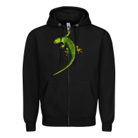 Black Green Lizard Illustrations Zipper Hoodie - LillyAllenDesigns