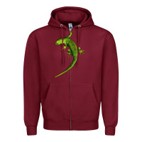 Burgundy Green Lizard Illustrations Zipper Hoodie - LillyAllenDesigns