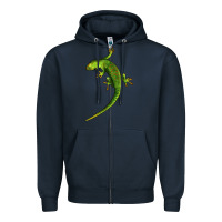 Navy Green Lizard Illustrations Zipper Hoodie - LillyAllenDesigns