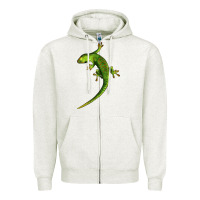 Oatmeal Heather Green Lizard Illustrations Zipper Hoodie - LillyAllenDesigns