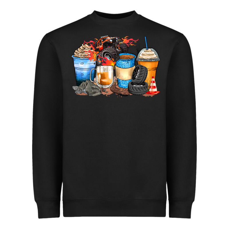 Monster Truck Coffee Cups Heavyweight Sweatshirt by Zillion Design Studio | Teevron