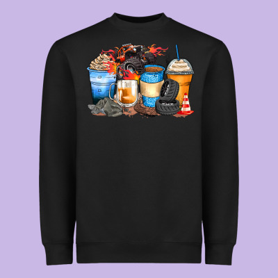 Monster Truck Coffee Cups Heavyweight Sweatshirt Designed By Zillion Design Studio