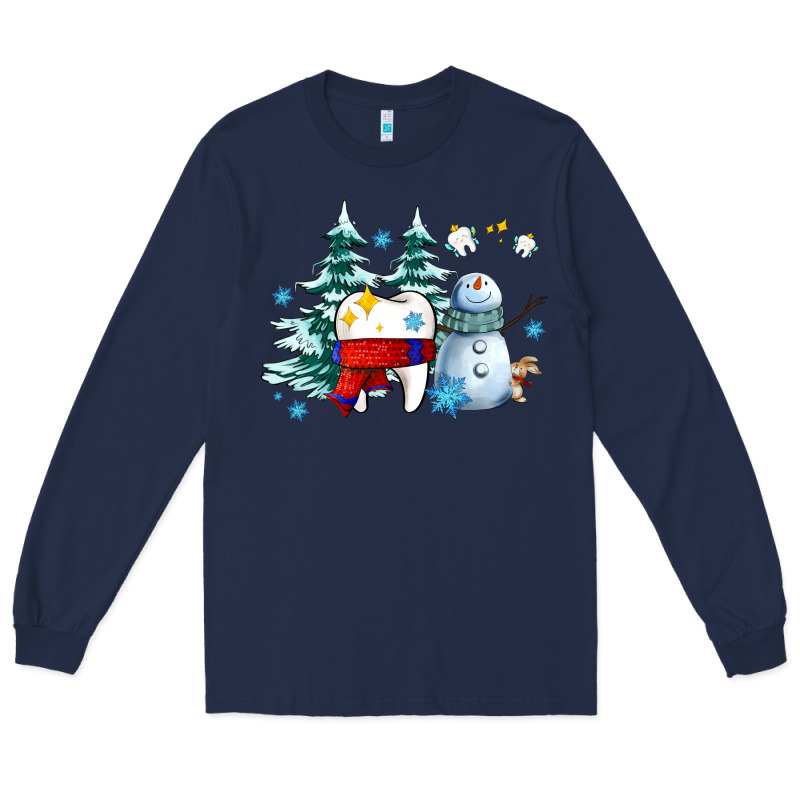 Dental Christmas Teeth And Winter With Snowman Long Sleeve Tee by AdoDesignShop | Teevron