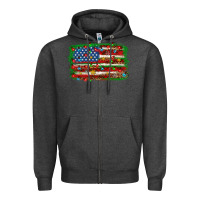 Charcoal Heather Christmas american flag Zipper Hoodie - NancyCooperArtShop