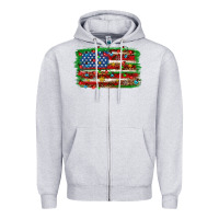 Heather Grey Christmas american flag Zipper Hoodie - NancyCooperArtShop