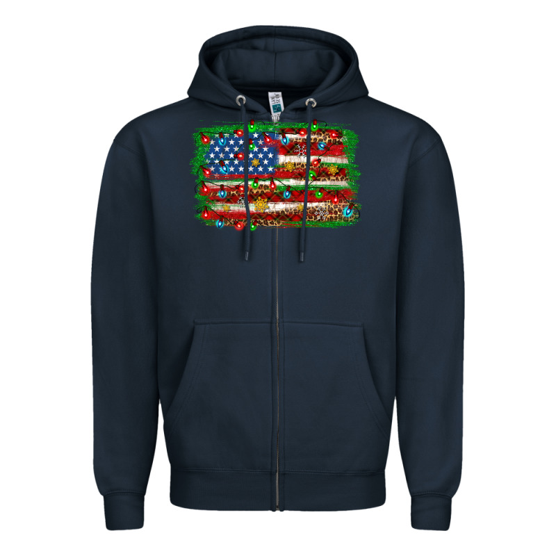 Christmas American Flag Zipper Hoodie by NancyCooperArtShop | Teevron