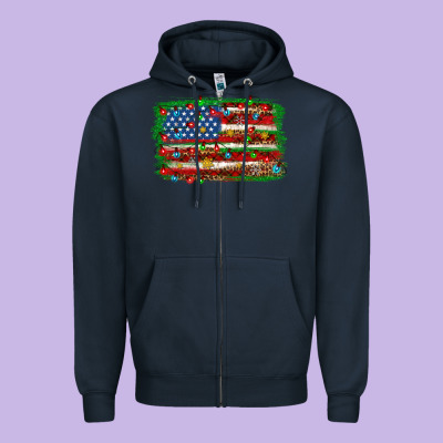 Christmas American Flag Zipper Hoodie Designed By Nancycooperartshop