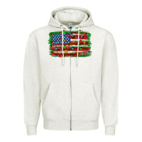 Oatmeal Heather Christmas american flag Zipper Hoodie - NancyCooperArtShop