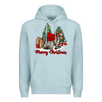 Blue Mist Merry Christmas Gray Squirrel Premium Hoodie - LillyAllenDesigns