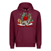 Burgundy Merry Christmas Gray Squirrel Premium Hoodie - LillyAllenDesigns