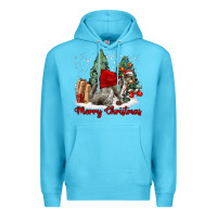 Ocean Blue Merry Christmas Gray Squirrel Premium Hoodie - LillyAllenDesigns