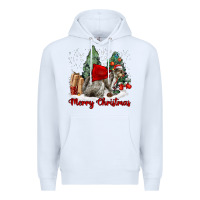 White Merry Christmas Gray Squirrel Premium Hoodie - LillyAllenDesigns
