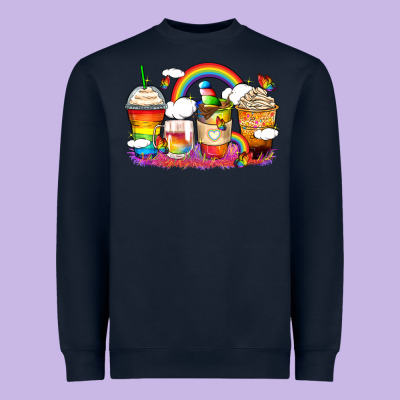 Rainbow Coffee Cups Heavyweight Sweatshirt Designed By Zillion Design Studio
