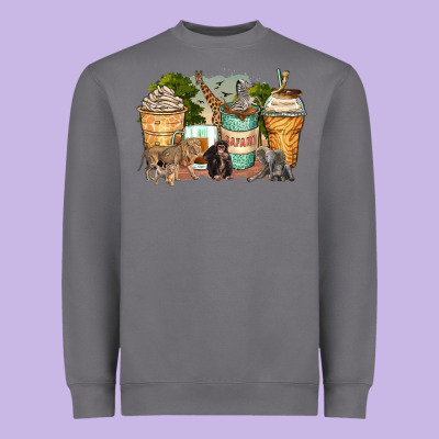Safari Animals Coffee Cups Heavyweight Sweatshirt Designed By Zillion Design Studio
