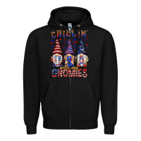 Black Chilling with my gnomies with usa Zipper Hoodie - NancyCooperArtShop