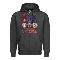 Charcoal Heather Chilling with my gnomies with usa Zipper Hoodie - NancyCooperArtShop