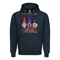 Navy Chilling with my gnomies with usa Zipper Hoodie - NancyCooperArtShop