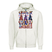 Oatmeal Heather Chilling with my gnomies with usa Zipper Hoodie - NancyCooperArtShop
