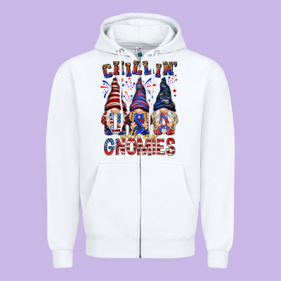 Chilling With My Gnomies With Usa Zipper Hoodie Designed By Nancycooperartshop