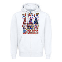White Chilling with my gnomies with usa Zipper Hoodie - NancyCooperArtShop