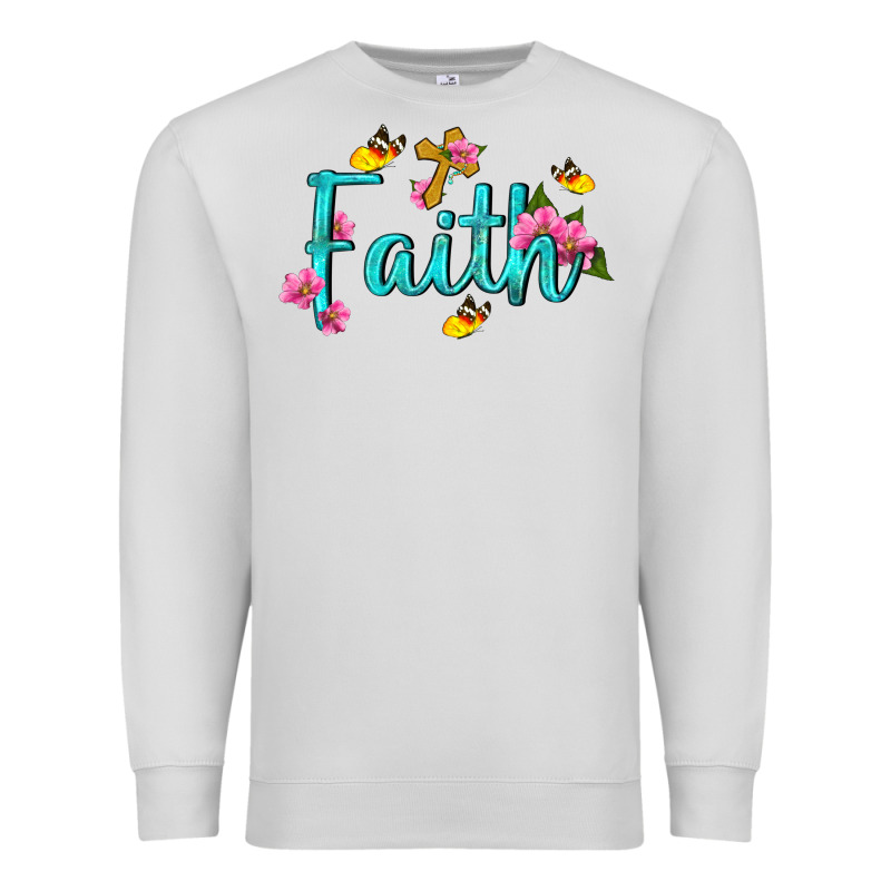 Faith With Flower And Butterfly Premium Sweatshirt by NancyCooperArtShop | Teevron