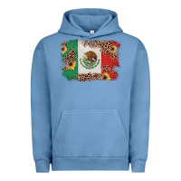 Pigment Pebble Blue Mexican Flag with Leopard Urban Hoodie - texasbilliewilder