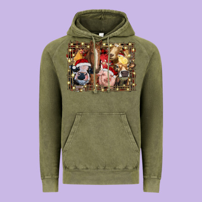 Christmas Farm Animals Vintage Hoodie Designed By Ranaportraitstore