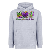 Heather Grey peace love mardi gras Heavyweight Hoodie - MaliasSmallBusiness
