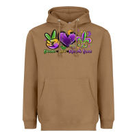 Toasted Coconut peace love mardi gras Heavyweight Hoodie - MaliasSmallBusiness
