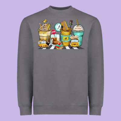 School Bus Coffee Cups Heavyweight Sweatshirt Designed By Zillion Design Studio