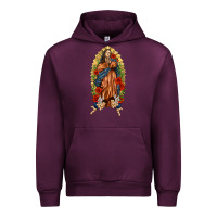 Mauve Wine Lady of Guadalupe with Roses Urban Hoodie - texasbilliewilder