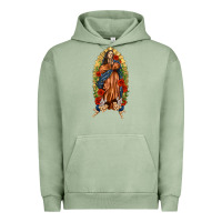 Pigment Oil Green Lady of Guadalupe with Roses Urban Hoodie - texasbilliewilder