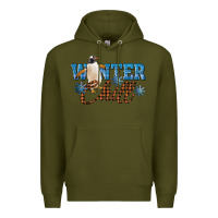 Army Green Winter Chill Penguin Premium Hoodie - LillyAllenDesigns