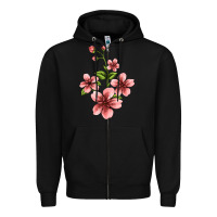 Black pink flowers hibiscus Zipper Hoodie - Jasminsmagicworld
