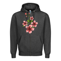 Charcoal Heather pink flowers hibiscus Zipper Hoodie - Jasminsmagicworld