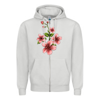 Dove Grey pink flowers hibiscus Zipper Hoodie - Jasminsmagicworld