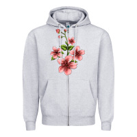 Heather Grey pink flowers hibiscus Zipper Hoodie - Jasminsmagicworld