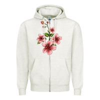Oatmeal Heather pink flowers hibiscus Zipper Hoodie - Jasminsmagicworld