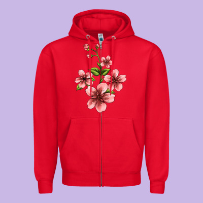 Pink Flowers Hibiscus Zipper Hoodie Designed By Jasminsmagicworld
