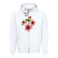 White pink flowers hibiscus Zipper Hoodie - Jasminsmagicworld