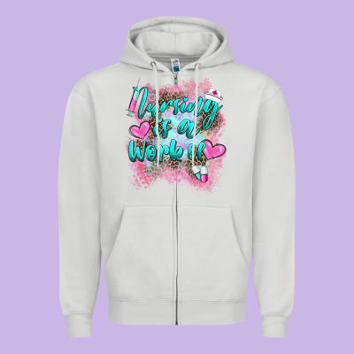 Nursing Is A Work Of Zipper Hoodie Designed By Barkaloodesign