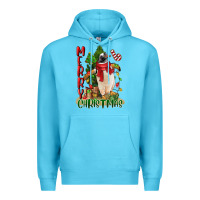 Ocean Blue merry christmas penguin Premium Hoodie - LillyAllenDesigns