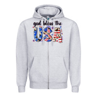 Heather Grey god bless the usa Zipper Hoodie - NancyCooperArtShop