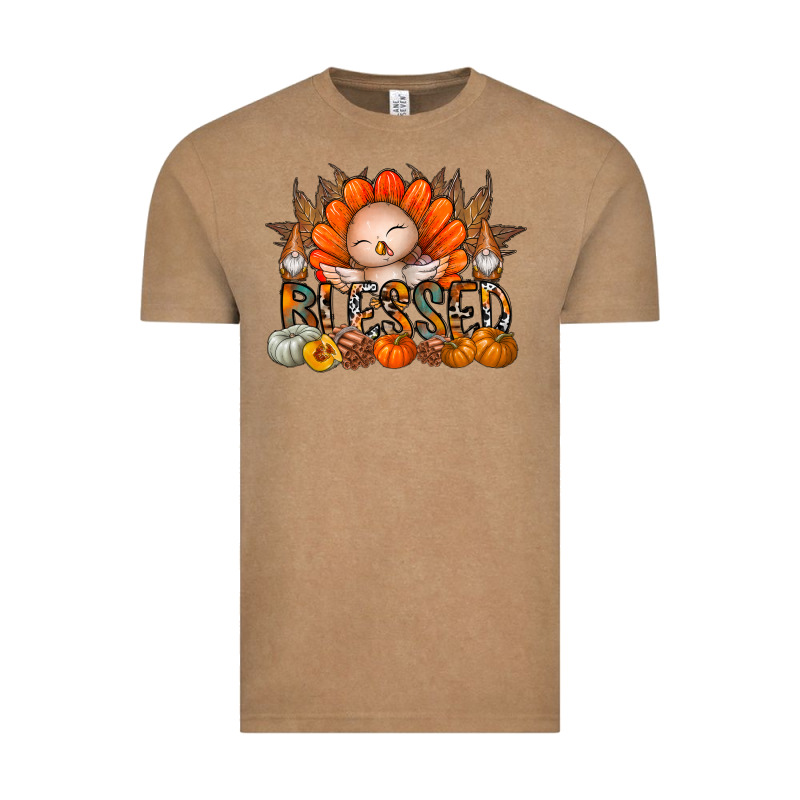 Thanksgiving Turkey Pumpkin Blessed Vintage Tee by CowhideDigitalArt | Teevron