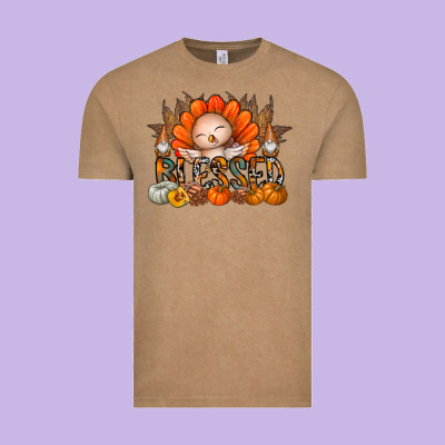 Thanksgiving Turkey Pumpkin Blessed Vintage Tee Designed By Cowhidedigitalart