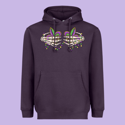 Skeleton Hands Mardi Gras Heavyweight Hoodie Designed By Maliassmallbusiness