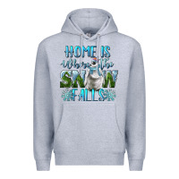Heather Grey Home Is Where The Snow Falls Winter Penguin Premium Hoodie - LillyAllenDesigns