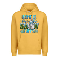 Mustard Home Is Where The Snow Falls Winter Penguin Premium Hoodie - LillyAllenDesigns
